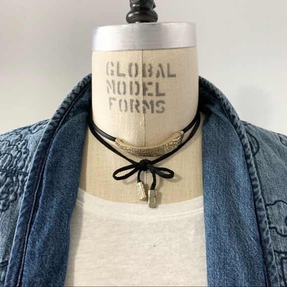 Goldtone Black Suede Adjustable Choker Necklace - Picture 11 of 11